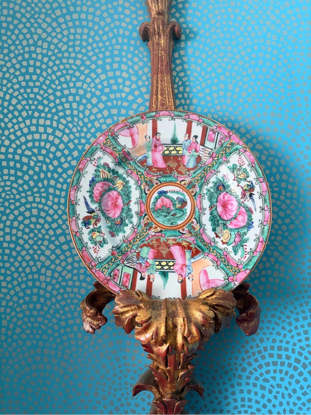 ONE 10’4 Famille Rose Round Plate.  Vintage Chinese oriental  medallion plates.